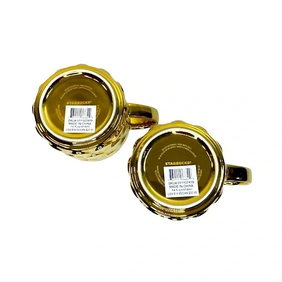 New Starbucks SET of 2 Gold Mermaid Coffee Mugs Rare - Picture 2 of 7